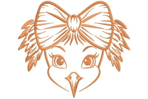Cute Bird Face with Bow Embroidery Design