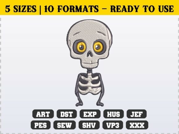 Cute Halloween Skeleton Embroidery for Handmade Gifts
