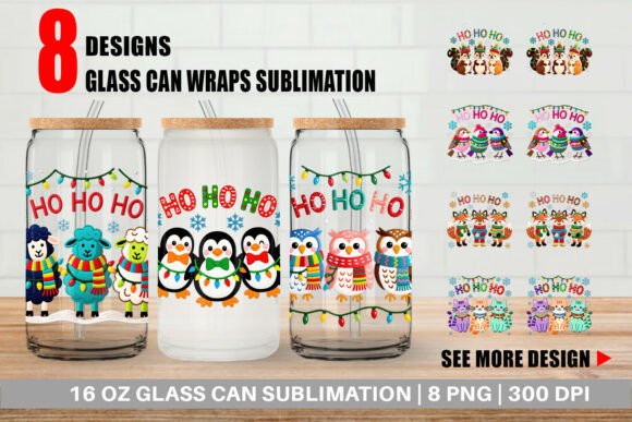 Faux Embroidery Holiday Animal Glass Can