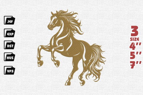 Majestic Golden Stallion Embroidery Design
