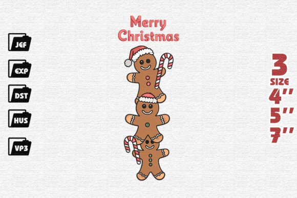 Merry Christmas Gingerbread Men Tower Embroidery Design