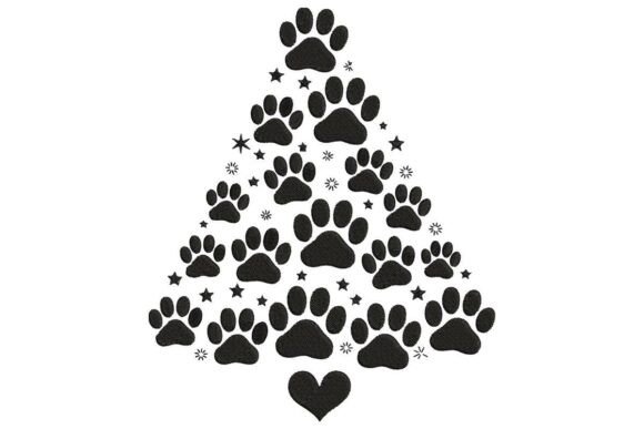Paw Print Christmas Tree Embroidery Design