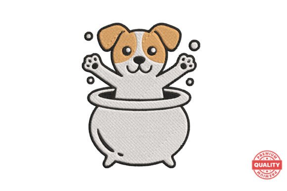 Playful Puppy in Cauldron Embroidery