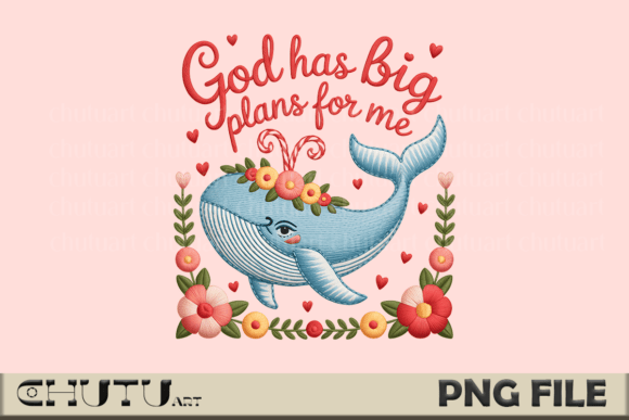 Whale Embroidery Faith PNG: A Charming Design for Meaningful Gifts